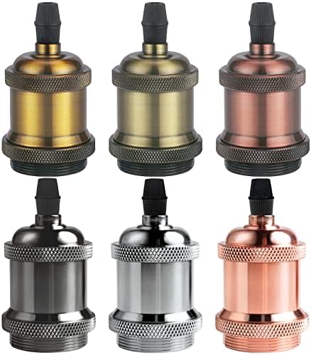 DiCUNO E27 solidna oprawa lampy w stylu vintage, uchwyt lampy z aluminium i ceramiki, adapter do żarówek Edisona, "zrób to sam", lampa ścienna, stołowa lub sufitowa, wielokolorowa, zestaw 6 sztuk