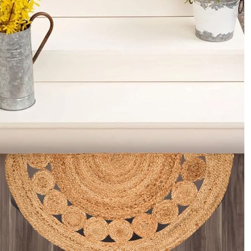 Tapete Boho Trenzado 1.5x3 ft Juta Natural Semicircular miniatura 1