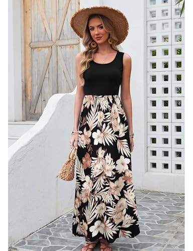 Image of Bluetime Women's Summer Boho Sleeveless Floral Print Tank Long Maxi Dress (S-3XL)