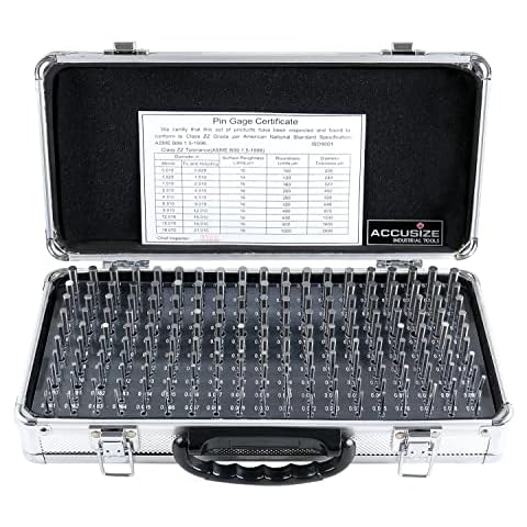 Accusize Industrial Tools - 190 Pc Precision Minus Class ZZ Pin Gauge Set, 0.061" to 0.250", 2" Length, Heat Treated, 60-62 RC, with Aluminum Case, M1(-) A Cover