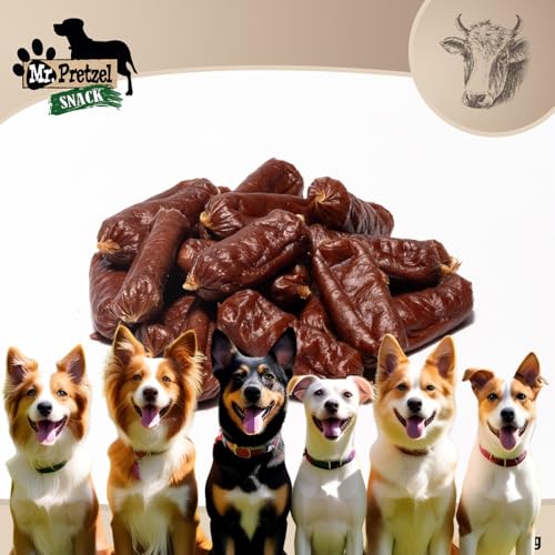 Mr. Pretzel Rinder Würstchen – Gesunder Premium-Hundesnack, natürlich & getreidefrei – Weiche Belohnung für Hunde – 500 g