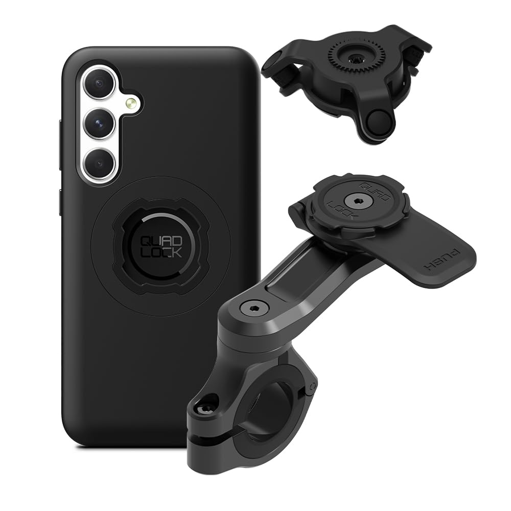 Quad Lock Motorcycle Handlebar Mount PRO Kit with Vibration Dampener and MAG Phone Case for Samsung Galaxy A35