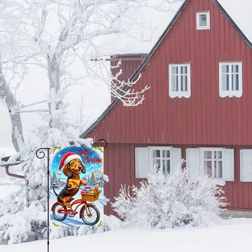 Image of BlissYard Christmas Garden Flag 12x18 Inch Dachshund Bicycle Yard Decor