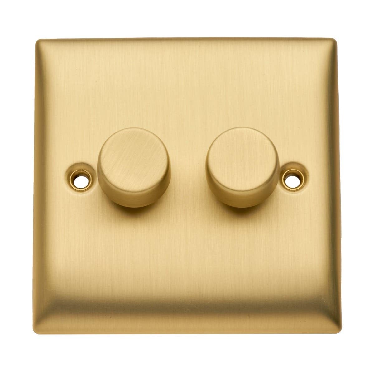 Britelite Double Dimmer Switch - Brushed Brass Finish 2 Gang 2 Way Trailing Edge Dimmer Switch With Push On/Off Rotary Control For LED And Halogen Bulbs, Suitable For Domestic And Commercial Use
