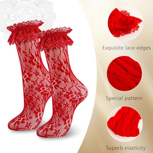 Image of Women Lace Ruffle Socks White Black Frilly Lolita Crew Dress Socks
