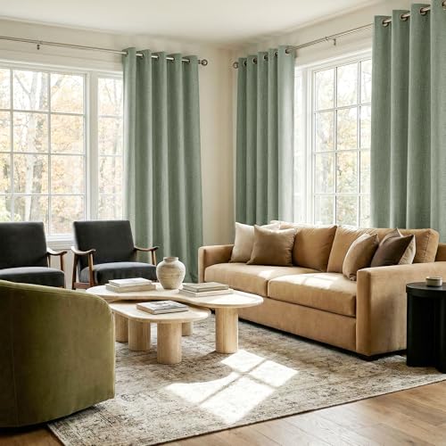Image of NICETOWN 100% Blackout Linen Sage Green Curtains 96 inches Long, White Liner Composite Grommet Thermal Drapes Home Decor Window Treatments for Bedroom /Living Room, W52 x L96, 2 Panels