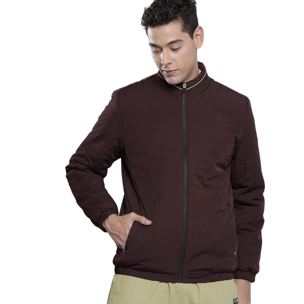 the indian garage co Men Maroon Slim Fit Solid Puffer Jacket-picture-53