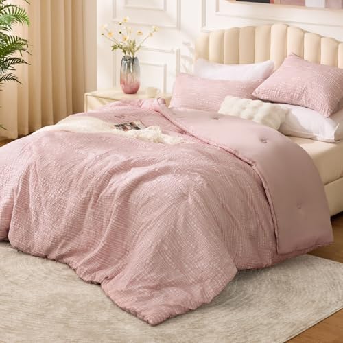 Image of BEDELITE Queen Comforter Set Striped-Blush Pink,Lightweight &Soft Comforter