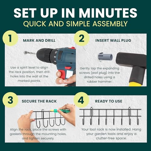 Green Haven Garden Tool Storage Rack 160cm - Heavy-Duty Metal Organiser for Shed Accessories, Rakes, Shovels & More – Space-Saving Tool Storage System for Sheds & Garages 7 Green Haven Garden Tool Storage Rack 160cm - Heavy-Duty Metal Organiser for Shed Accessories, Rakes, Shovels & More – Space-Saving Tool Storage System for Sheds & Garages - Image 7