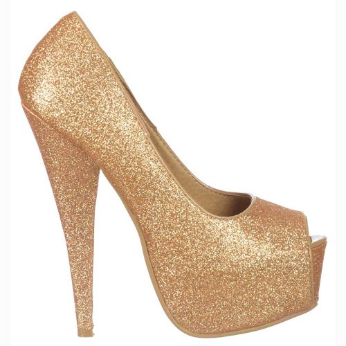 Chaussures de soirée pour femme or peep toe stiletto à plateforme - 3
