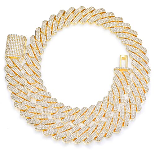 Image of Ucciyo 20MM Cuban Link Chain for Men Iced Out Miami Cuban Necklace 18k Gold Plated 5A+ Zicron 10MM /12MM /14MM /20MM Iced Out Chain Gold /Silver Bling Luxury Hip Hop Jewelry For Women Men