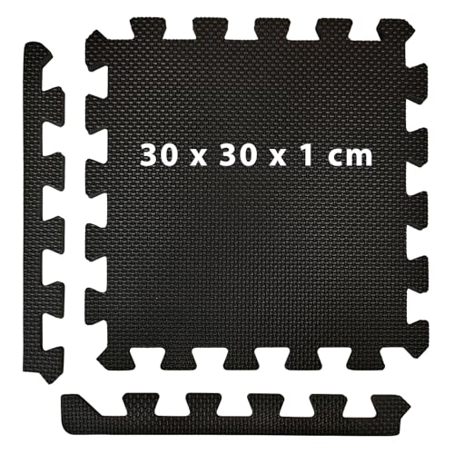 ALPIDEX 1,95 m² Bodenschutzmatte 21 Stück 30x30x1 cm Schutzmatten Set Sportmatte Gymnastikmatte Sportgeräte Matte Fitnessmatte Turnmatte Unterlegmatte Bodenmatte Trainingsmatte Gummimatte, Black