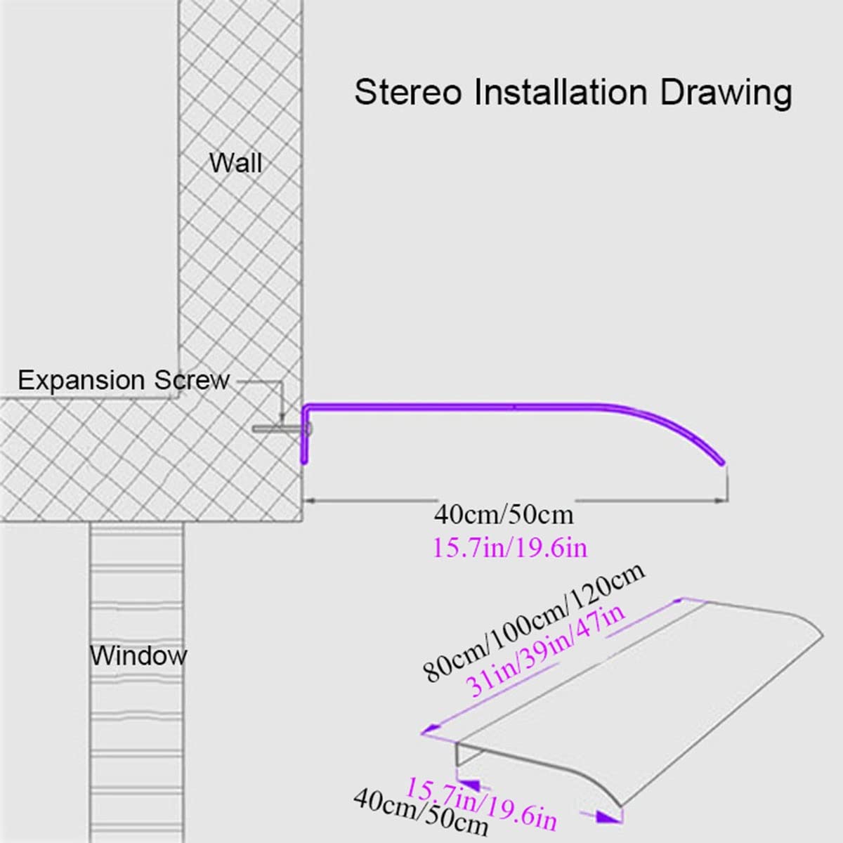 Markiza ogrodowa, poliwęglanowa markiza okienna i drzwi na zewnątrz zadaszenie patio osłona przeciwsłoneczna deszcz śnieg ochrona 40 * 120 cm/50 * 100 cm przezroczysty baldachim przeciwdeszczowy (kolor: Se