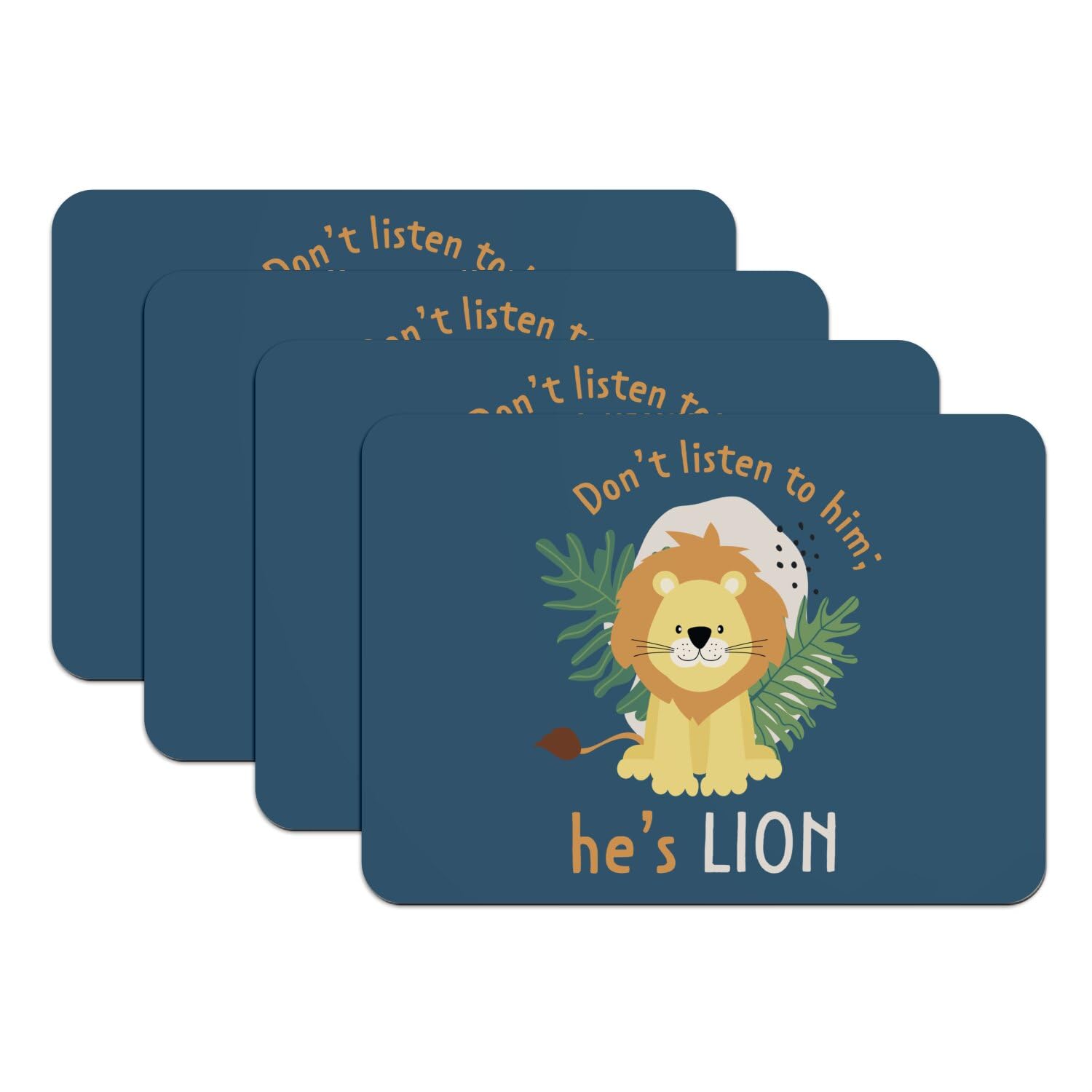 Sets de table en caoutchouc bleu illustration artistique lion 4 pièces