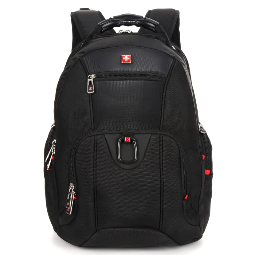 SWISSWIN Swiss Waterproof Business Backpack Travel Backpack College School Backpack Casual Daypack Daily Shoulder Bag SW0809I Black 17