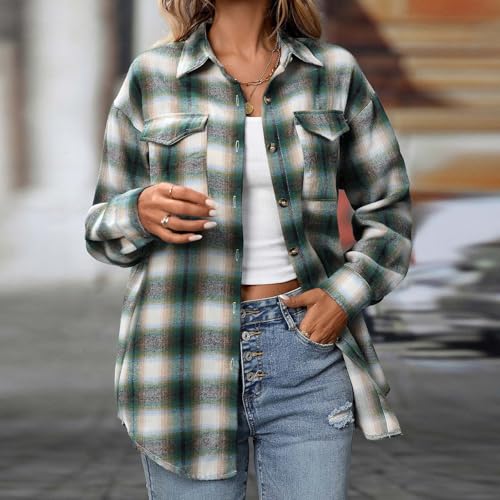 Women Turtle Neck Jacket Shacket Outfits for Women Long Sleeve Plaid Winter Fall Jacket 2025 Regular Fit Y2K2