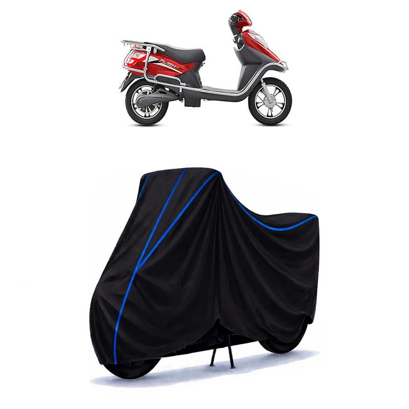 Image of Scooty Cover Water Resistant for Flash | Universal Scooter & Bike Cover | Heavy Duty UV Protection | Dust, Rain & Scratch Protection | Elastic Fit All Weather Indoor Outdoor | Black with Blue Piping