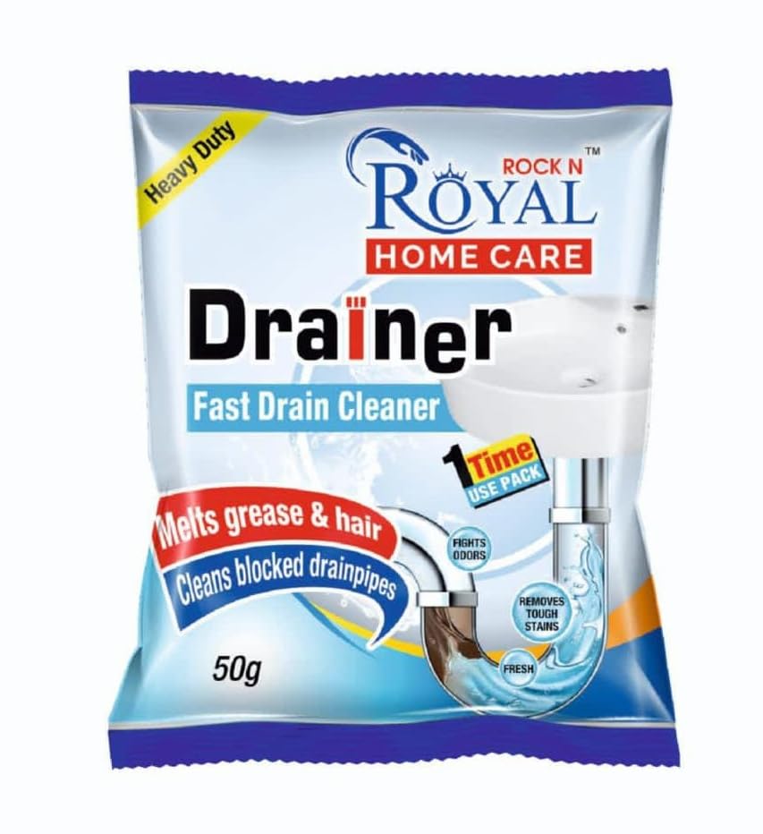 Royal Home Care Draine Fast Drain Cleaner, Clears Hair and Grease, Keeps Drains Trouble-Free, 50g [Pack of 9, White]-image-6
