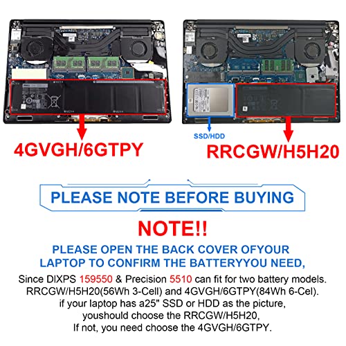 ASUNCELL Batteria per laptop 56Wh per DELL XPS 15