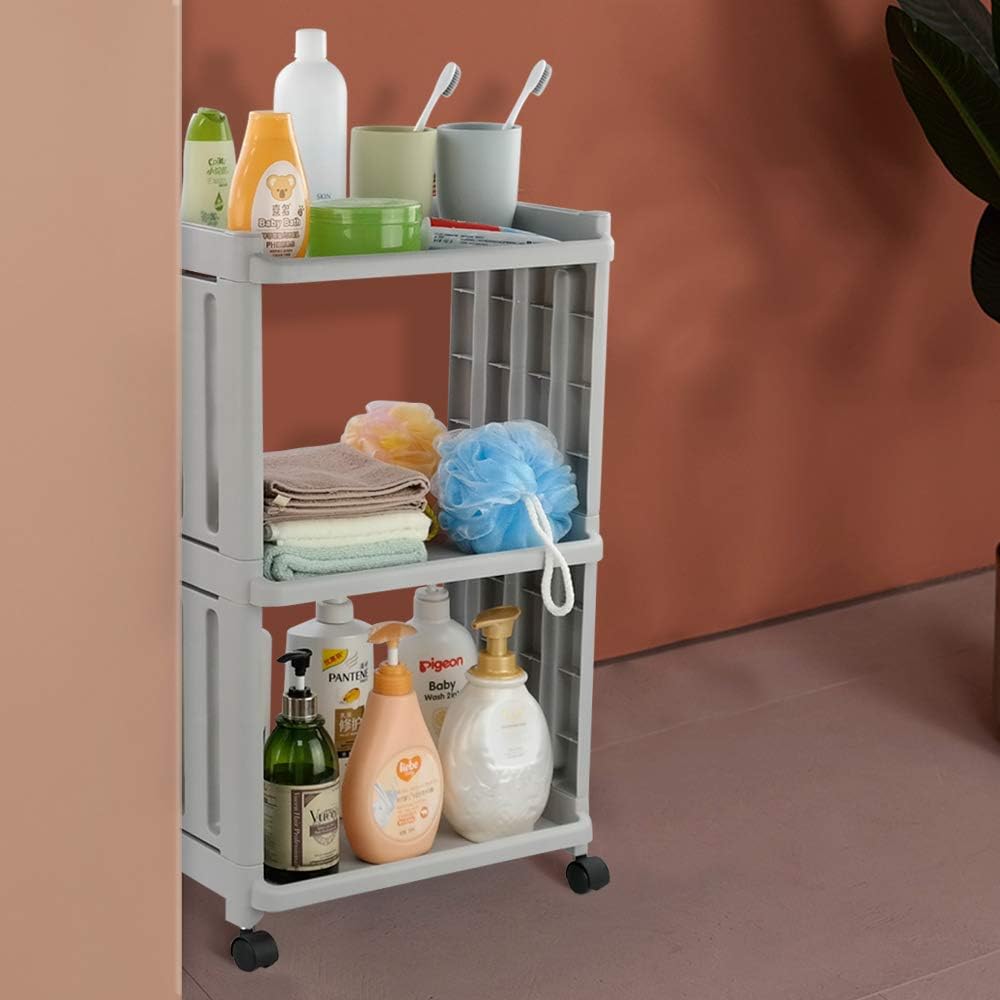Easymanie 3-Tier Rolling Utility Cart, Grey Storage Shelf : Office Products