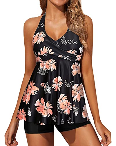 Yonique Two Piece Tankini Swimsuits for Women with Shorts Halter V Neck Bathing Suits Flowy Twist Front Swimwear4
