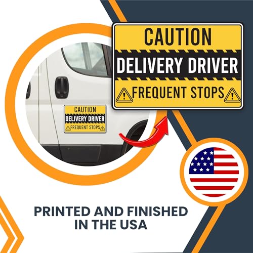 Image of Magnet Me Up Caution Frequent Stops Delivery Driver Automotive Magnet Decal, 3 Pack, Yellow /Black, Two 8x12 inch and One 3x10 inch, Automotive Magnet for Car, Flex Delivery Driver, Crafted in USA