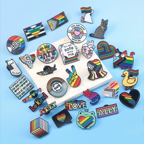 Image of 30PCS LGBTQ Pride Pins Set Ally Pins You Are Safe With Me Pin Rainbow Heart Decorations Accessories Merch Gay Lesbian Bisexual Trans Pride LGBTQ