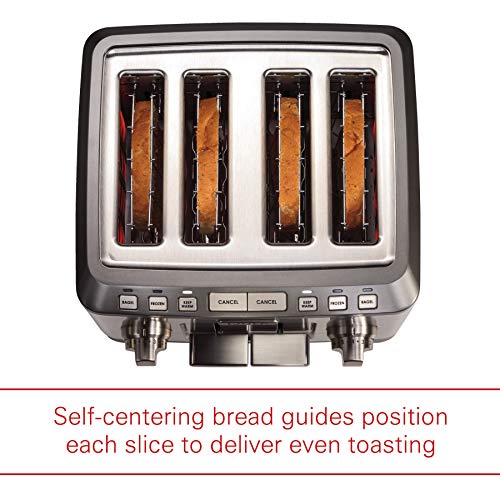 Wolf Gourmet 4-Slice Extra-Wide Slot Toaster with Shade Selector, Bagel and Defrost Settings, Silver Knobs with Black Knob Accessories, Stainless Steel (WGTR124SR)