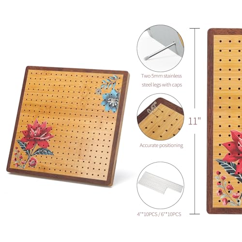 Image of 10 inchCrochet Blocking Board - Upgraded Style with 4 Tension Rods and 20 Pegs - Blocking Boards for Crochet Projects, Ideal for Granny Square Card Deck Users (Crimson)