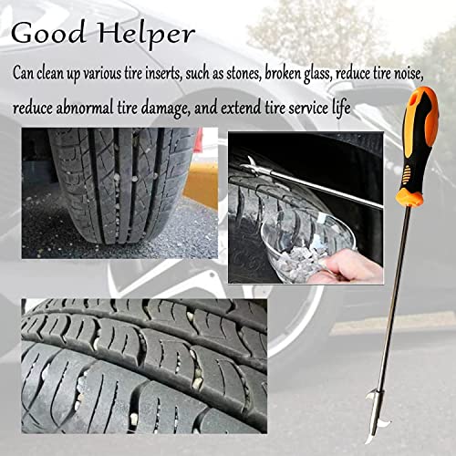 Image of 2 in 1 Car Tire Stone Cleaning Hook, Tire Groove Stones Removing Tool, Tyre Stone Picker for Motor Bike Truck Car, Tire Protector Repair Tools, Tyre Stone Remover Tool with Solid Rubber Handle
