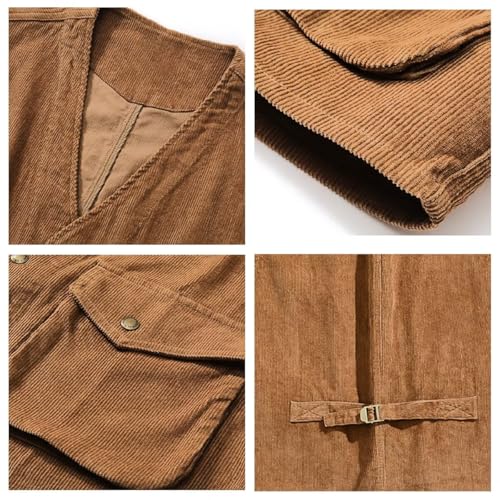 Mens Corduroy Vests Western Cowboy Sleeveless Waistcoat Retro Formal Casual Suit Vest4