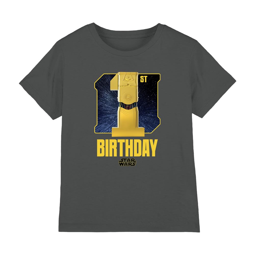 Star Wars C3PO 1st Birthday Space Unisex Kids T Shirt, Charcoal, 7-8 Years
