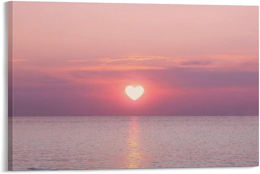 Amazon.co.jp: 素晴らしい絵画 ピンクハート 太陽 海 夕焼け 風景