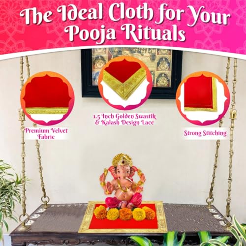 Image of Bhakti Lehar (16 x 16 Inch) Plain Red Velvet Pooja Aasan for God Idol /Chowki Aasan Kapda Cloth for Temple Shelf Home Mandir, Ganesh Baithak and God Idol Sitting - Pack of 2