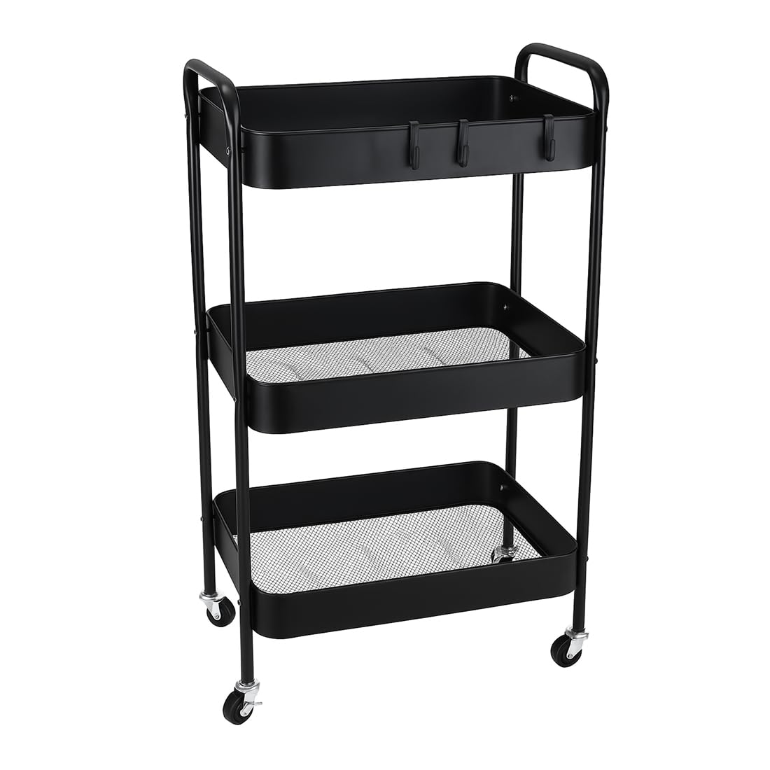 Acomoda Textil - Camarera Auxiliar para Almacenamiento Cómoda, Ligera y Resistente en Cocina, hogar y Restaurante. Carrito de Cocina Multiusos de 3 Niveles con Ruedas 30x45x75 cm. (Negro)