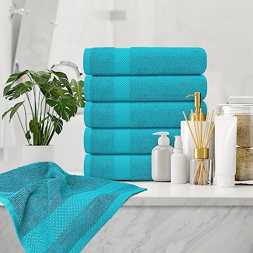 Image of White Classic Luxury Aqua Hand Towels - Soft 100% Turkish Cotton | Highly Absorbent Hotel spa Bathroom Towel Collection | 16x30 Inch | Set of 6