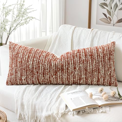 Artscope Lumbar Throw Pillow Cover 14x36 Super Thick Body Pillow Cover Decorative Boucle Textured Morden Neutral Accent Italian Style Pillowcase for Bedroom Living Room Couch Sofa Home Décor-Rust