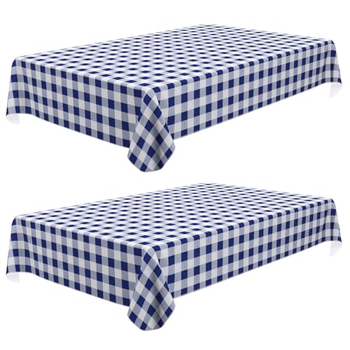 Image of misaya 2 Pack Waterproof Vinyl Table Cloth, Buffalo Flannel Backed Tablecloth, Wipeable Plastic Table Cover for Dinner, Kitchen, Outdoor (60 inch x 102 inch, White and Navy)