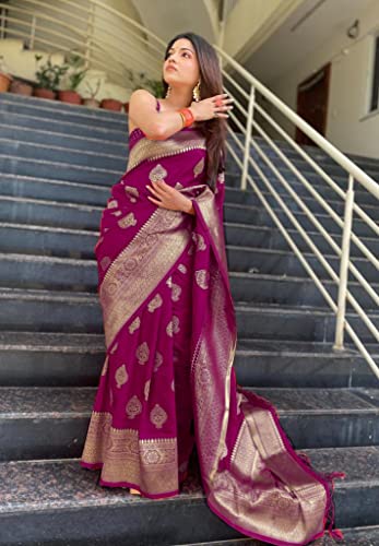 Image of Women's Kanjivaram Soft Silk Banarasi Saree With Blouse Piece | Banarasi Sari For Women | Saree with Blosepiece
