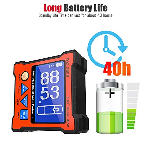Digitaler Winkelmesser DXL360S Digitaler LCD Winkelmesser mit Gyro + Schwerkraft, Dual-Achsen Level Box Neigungsmesser Digital für die Holzbearbeitung, das Baugewerbe & die Automobilindustrie