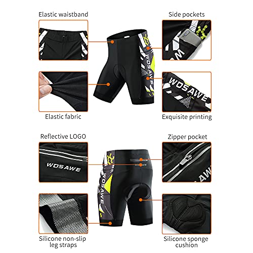 WOSAWE Shorts de ciclismo masculino 4D de compressão acolchoada com gel, Verde, 3X-Large