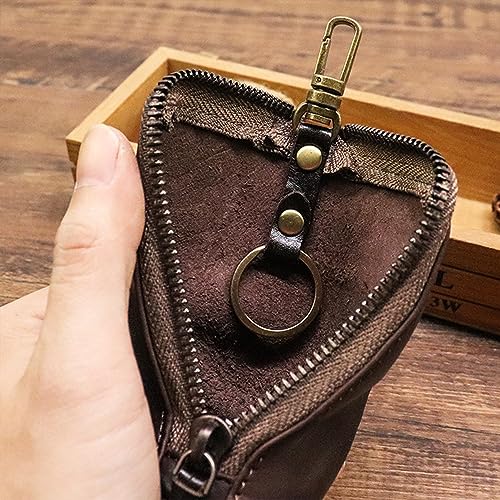 Genuine Leather - Mini Leather Coin Purse Change Purse for Men Women Change Holder Storage Bag Car Key Leather Coin Purse Pouch Case Organizer Bag Keychain Zipper (Coffee)4
