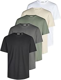 Only & Sons Tshirt Herren Regular Fit ONSJEFF LONGY 5er Set Pack lang geschnitten Rundhals Kurzarm Sommer Tee Shirt Basic Schwarz Weiß Blau Beige Grau Grün S M L XL XXL 3XL