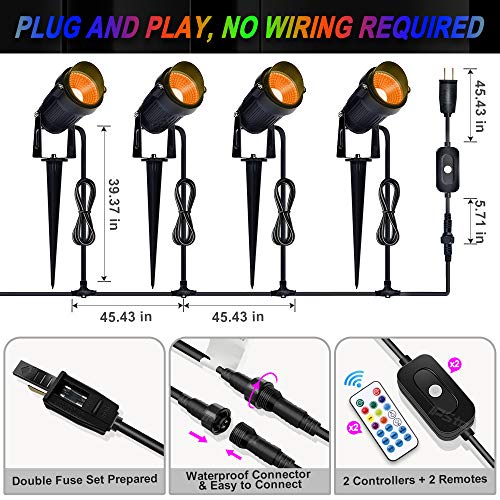 Led Landscape Spotlight Lighting With Remote, Ipstank 5W Rgb 15Ft Color Changing Low Voltage Output, Ip65 Waterproof Outdoor Led Light For Party/Tree/Christmas/Pathway(1 Sets, Total 4 Packs) #TOP4