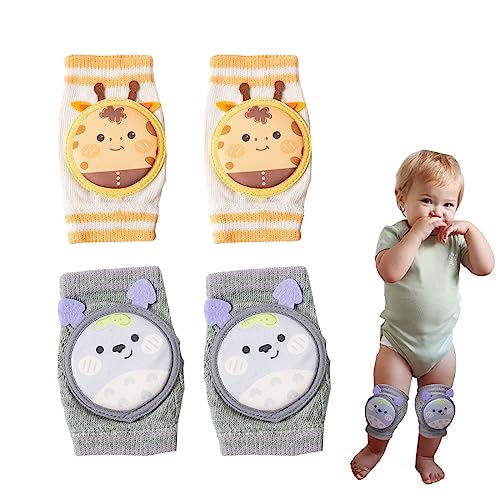 XIXKOLYU® 2 pares de rodilleras para gatear, transpirables, rodilleras para bebé con esponja, antideslizantes, funda protectora para sacos de pies, jirafa + chinchilla