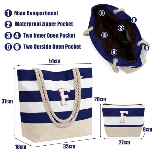 Image of Vavabox Initial Beach Tote Bag for Women, Water-resistant Travel Beach Bag Pool Bag Set, Birthday Gifts for Women Mom