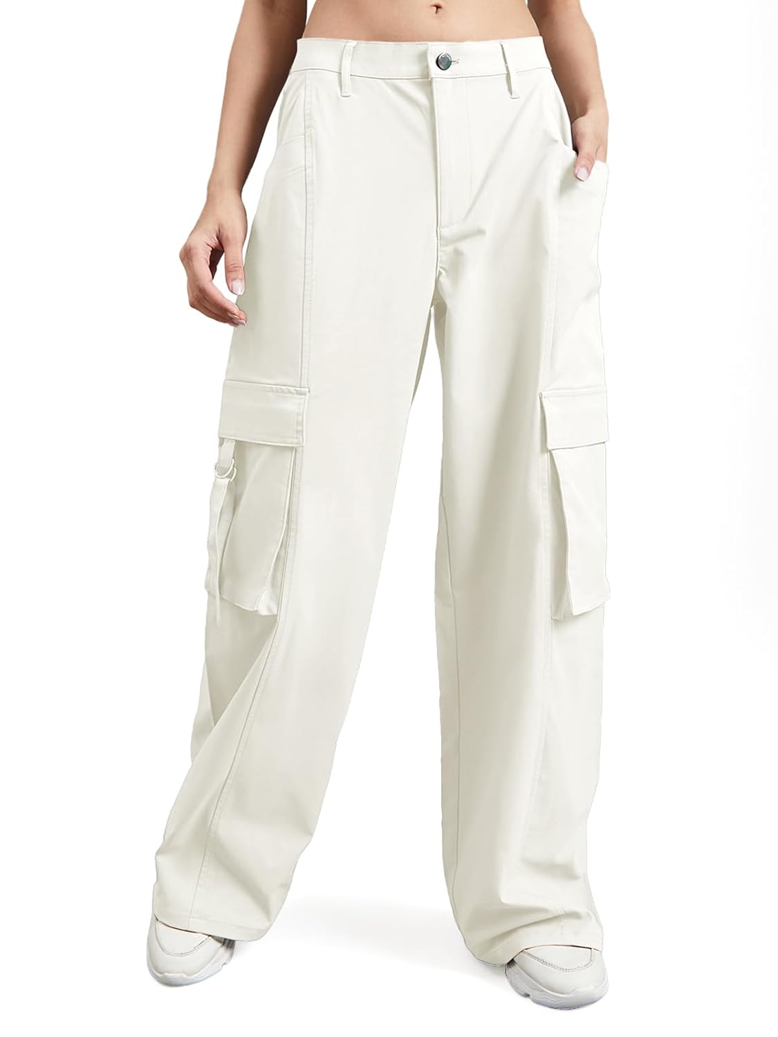 GO COLORS Mostlysane Collection Polyester Cargo Pant for Women | Lightweight, Mid Rise, 4 Pockets