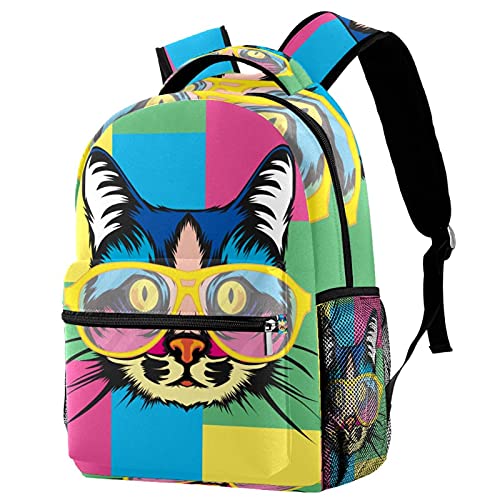 Sac à dos chat coloré avec lunettes pour enfants et femmes fatales au quotidien