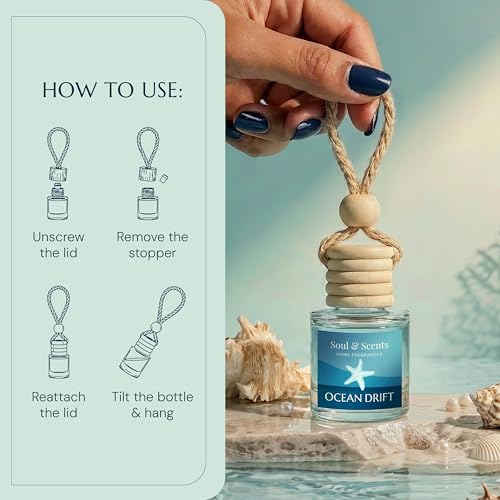 Image of Soul & Scents 16ml Luxury Car Perfumes Sea Salt | Ocean Drift | 2-in-1 Hanging Pod & AC Vent Air Freshener | Premium Wooden Car Fragrance Accessory | Long Lasting Odour Eliminator | Pack of 2