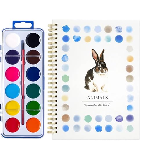 Gubilacrum Watercolour Workbook Water Colouring Book for Nature Scenes Paint by Numbers for Adults with 12 Colour Paint Set and Brushes Watercolour Paint Set with Book and Paints
